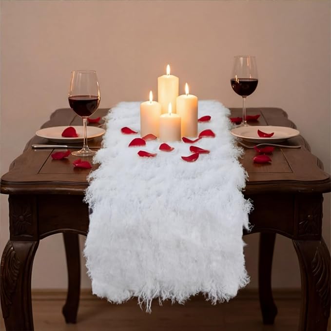 Zeyune 2 Pcs Fake Moss Table Runner for Crafts 12'' x 71'' Artificial Moss Sheet Roll Waterproof Carpet Blanket for Wall Roof Garden Wedding Birthday Party Table Decoration (White)