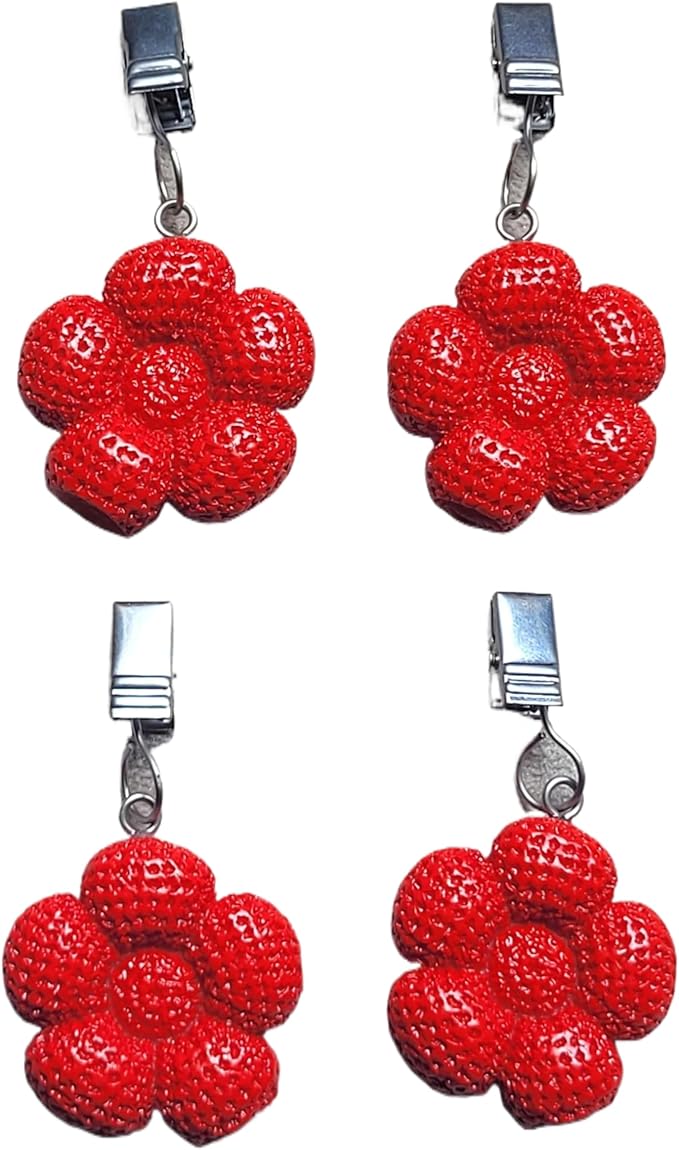 TwoFish Home Set of 4 Red Flower Resin Tablecloth Weights Clips Red Flower Handicraft Tablecloth Clips Pack of 4