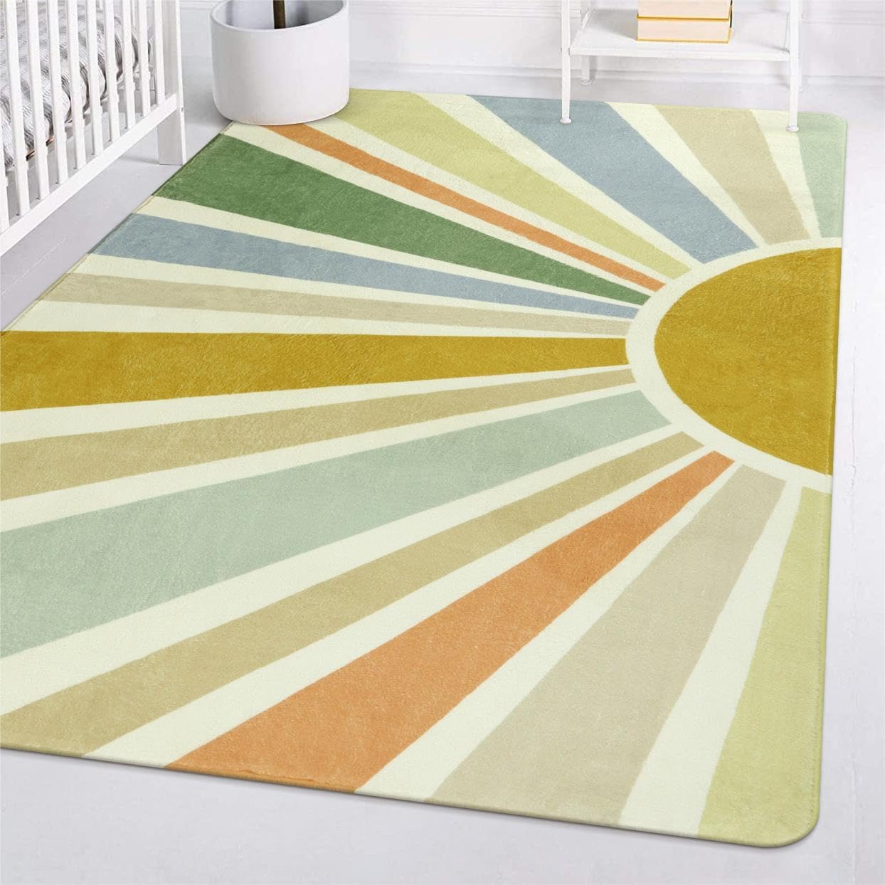STARUIA Boho Washable Area Rug - 4'x6' Kids Playroom Rug, Non-Slip Modern Sun Carpet for Bedroom, Office, Nursery, Entryway, Dorm