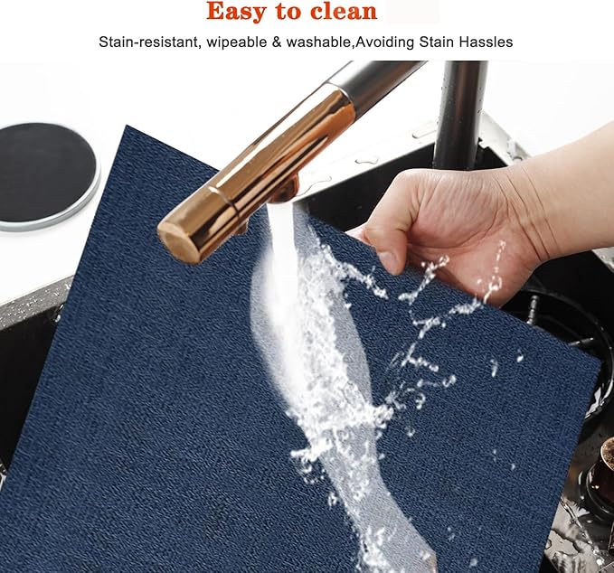 Placemats Set of 6,Washable,Heat and Stain Resistant Indoor/Outdoor Place mats,Vinyl Woven Non Slip Table Mats for Restaurant Table Protection,PVC Placemats(Navy Blue,6PCS)