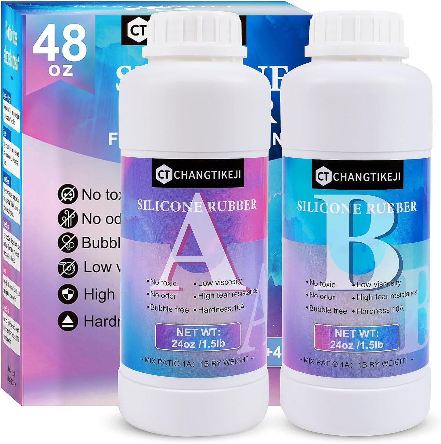 CHANGTIKEJI Silicone Mold Making Kit,48OZ Super Elastic Liquid Silicone for Mold Maker, Fast Cure Translucent Silicone Rubber for Casting Mold,Silicone Mold,Candle Mold,Soap Mold,Food Mold