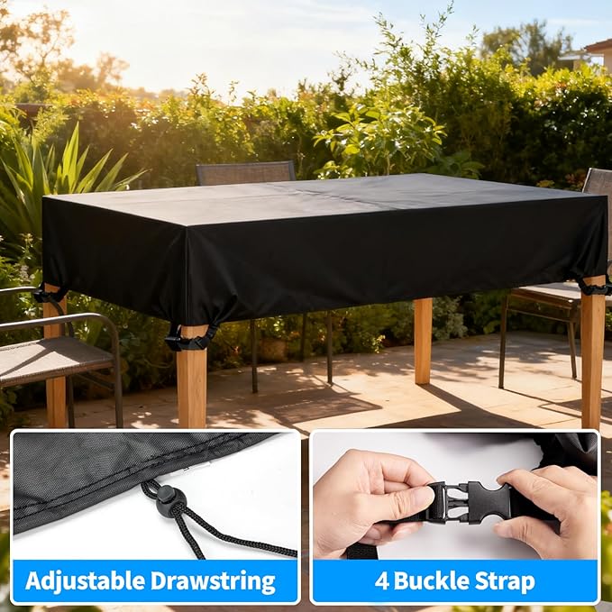 Outdoor Table Cover 72"L x 38"W x 6"H, 420D Waterproof Outdoor Cover for Patio Furniture Dinning Table Picnic Coffee Tables Chairs and Sofas, Black