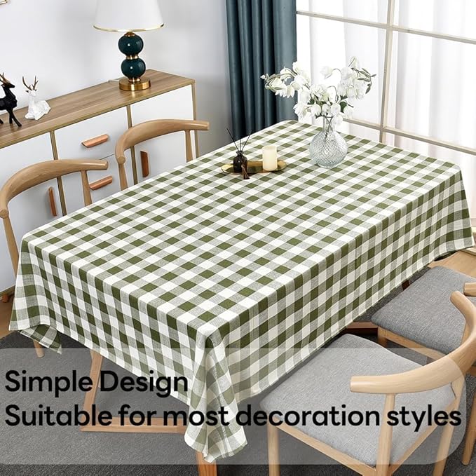 Gingham Table Cloth for Rectangle Tables Green Checkered Plaid Tablecloth Heavy Duty Cotton Blend Washable & Wrinkle Table Cover for Outdoor Kitchen Dining Picnic Camping (60x102 Inch)