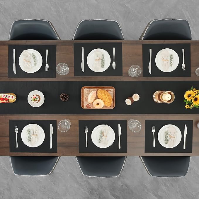 Myir JUN Table Runner, Vinyl Table Runner Indoor 72 Inch Long Arbitrarily Cropped Runner for Table Heatproof for Home Party (Black, 15 x 72 inch)