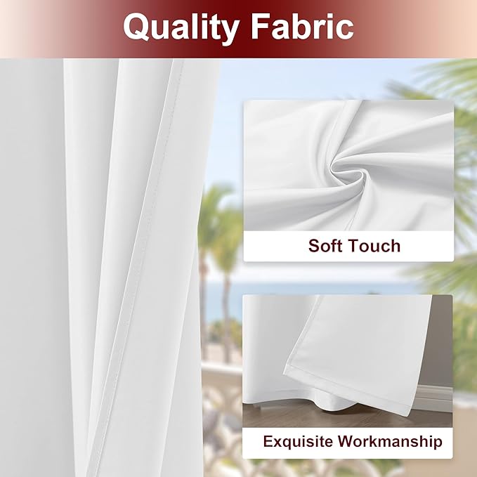 HolidayIdeas White Outdoor Curtains for Patio Waterproof 8 Pcs All Weather Balcony Grommet Top Outside Curtains for Apartments, Gazebo, Pergolas, Porch, 54x84 Inch