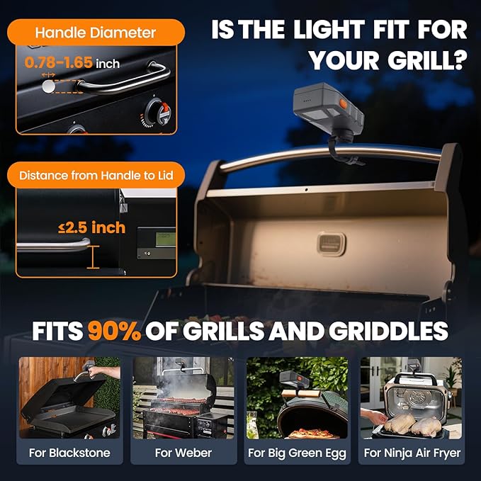 Grill Light for Blackstone Griddle & Weber Grill, Goldusk Rechargeable BBQ Lights with 160° Beam Automatic On/Off 2-Level Brightness Grilling Accessories for Outdoor Grill Gifts for Men Dad Husband