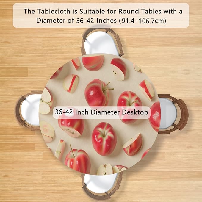 Apples Red Fruit Bright Round Table Cloth Cover, Elastic Edge Waterproof Wipeable Tablecloths 36"-42" Polyester Tablecloth for Party Restaurant Banquet Holiday Camping Outdoor Picnic