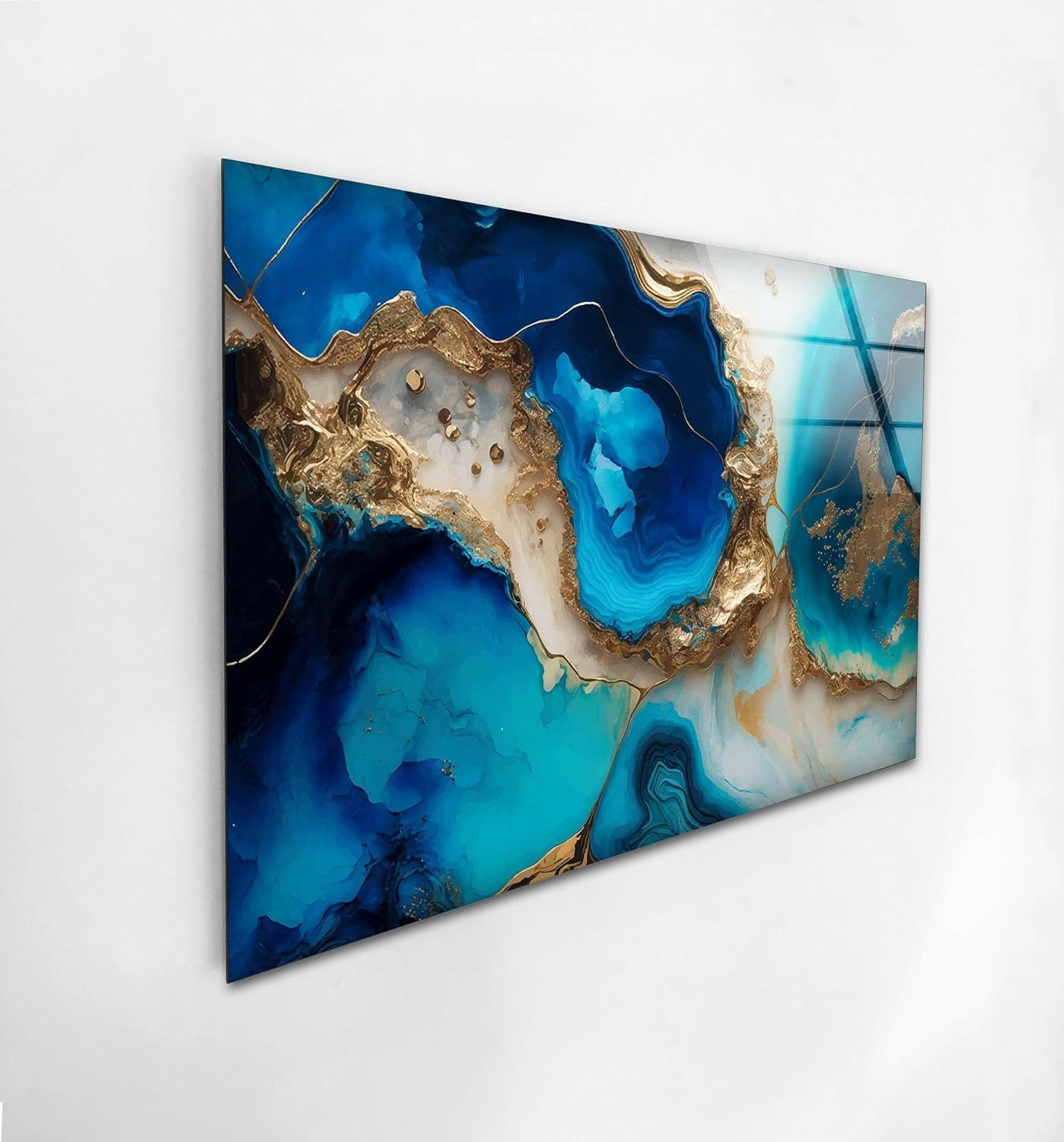My Photostation.com 60WX40H'' Blue Alcohol ink Glass Wall ArtTempered Glass Printing Wall Decor Large Wall Art Wall Hangings