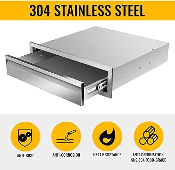 Outdoor Kitchen Drawers, Box Frame Style Flush Mount BBQ Drawer w/Stainless Steel Handle, BBQ Island Drawers For Patio Grill Station,Single Drawer