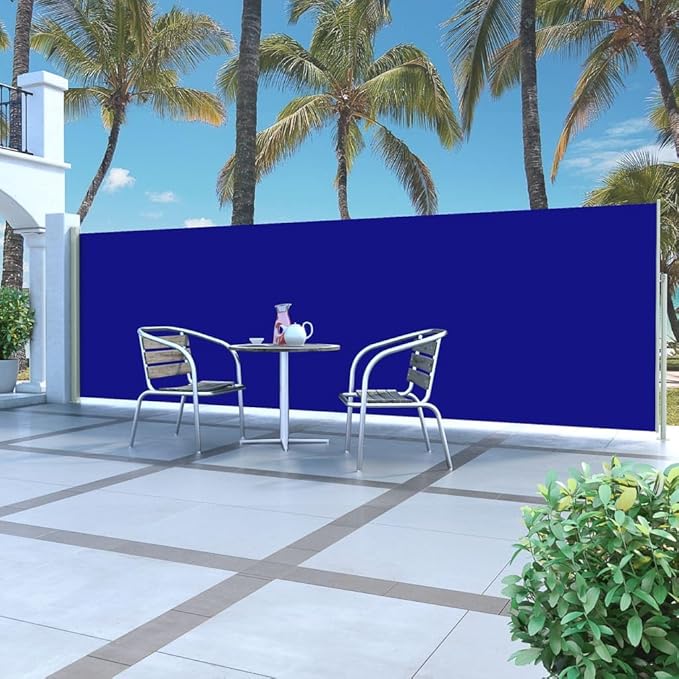 YAFF Retractable Outdoor Folding Privacy Divider, Water & UV Resistant Sun Shade Privacy Wind Screen for Garden, Backyard, Balcony, Terrace 63"x196.9" Blue (17.292lbs)