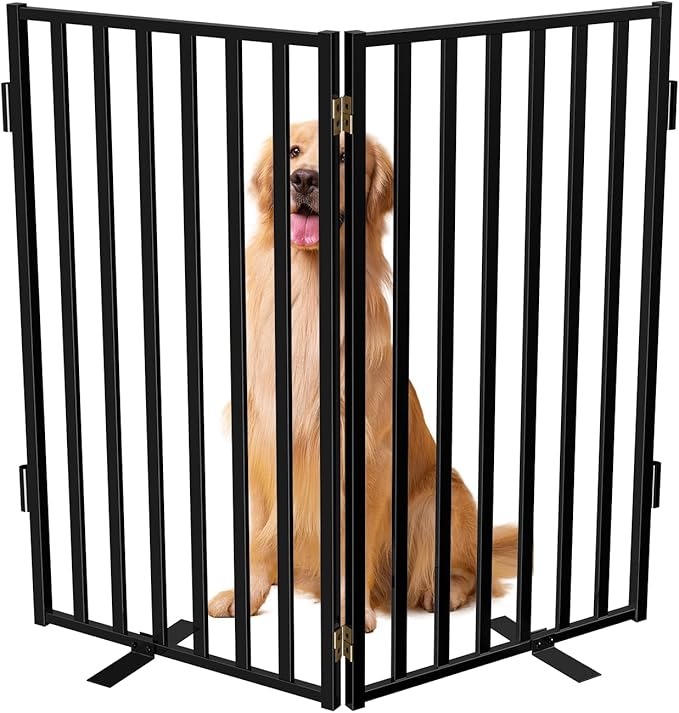 Full Metal Freestanding Dog Gates, 32" Height Pet Gates for Indoor & Outdoor, Extra Wide Foldable Dog Fences for Stairs, Hallways, Doorways, Yard (2 Panels, 40" W × 32" H)