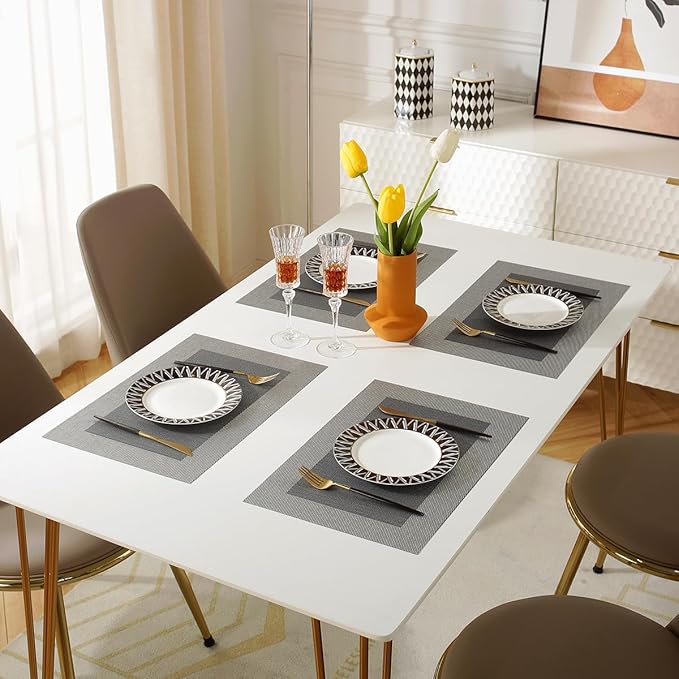 Vinyl Placemats Heat-Resistant Table Mats Washable Easy Clean Plastic Placemats for Dining Table Set of 4(Dark Silver)