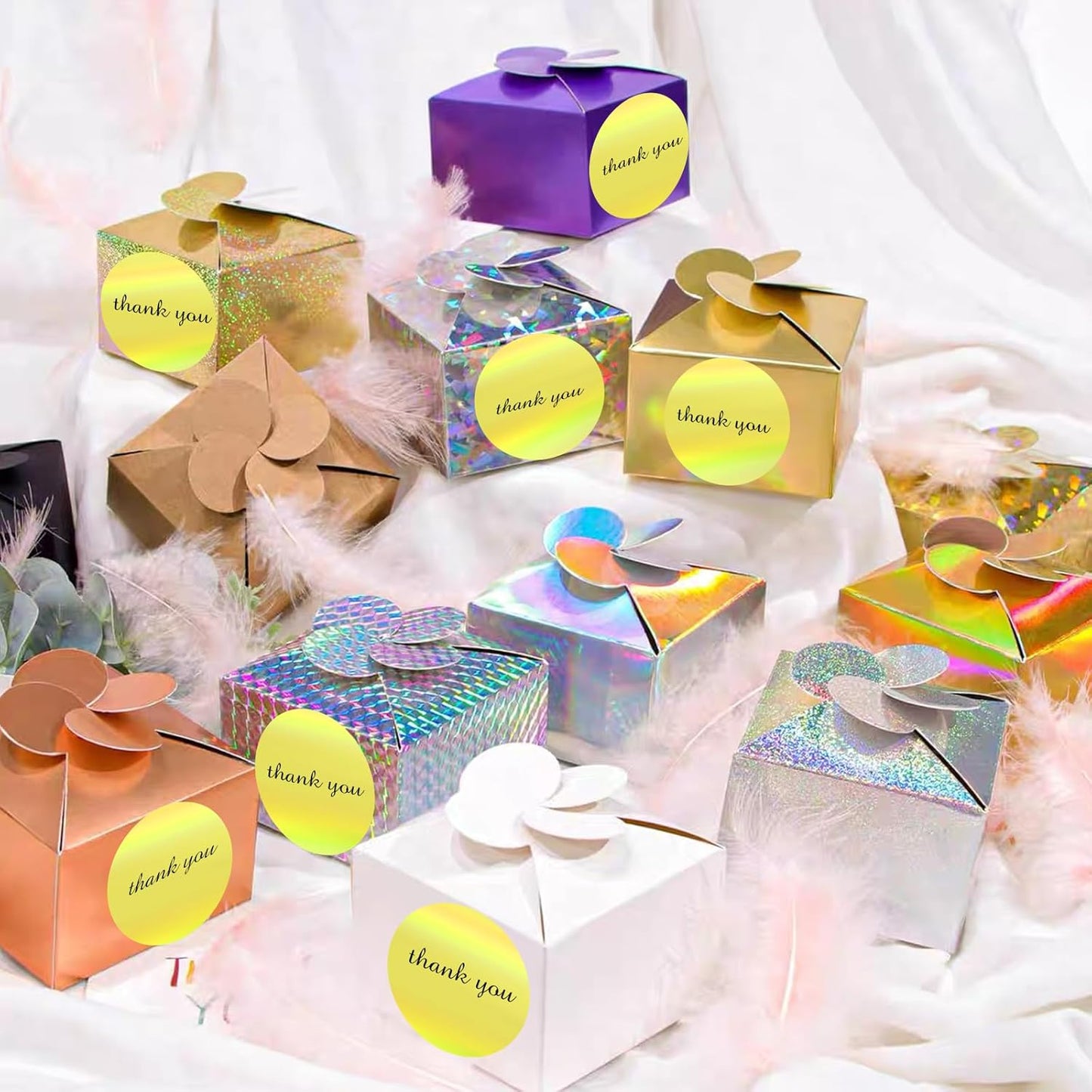 3" Holographic Direct Thermal Label Stickers, Round Printable Rainbow Glitter Thermal Printer Sticker Labels for Gift Wrapping, Self-Adhesive DIY Custom Logo Design- Holographic Yellow