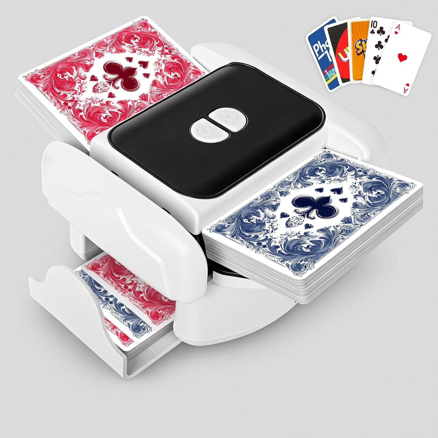 BEE&FLOWER Card Shuffler - Rechargeable Low Noise & Jam-Free | Fast Shuffle for 1–2 Decks with Pull-Out Tray, Auto & Manual Modes Compatible with Poker, Regular, Texas Hold'em, Blackjack, Bridge