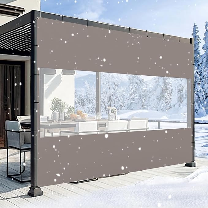 Domi Heavy Duty Outdoor Clear Panel Curtain, 18 oz Waterproof PVC Polyester Curtain, Weather Resistant & Tearproof for Patios, Gazebos, Pergolas, Privacy Screen (10'H x 10'W, Gray)