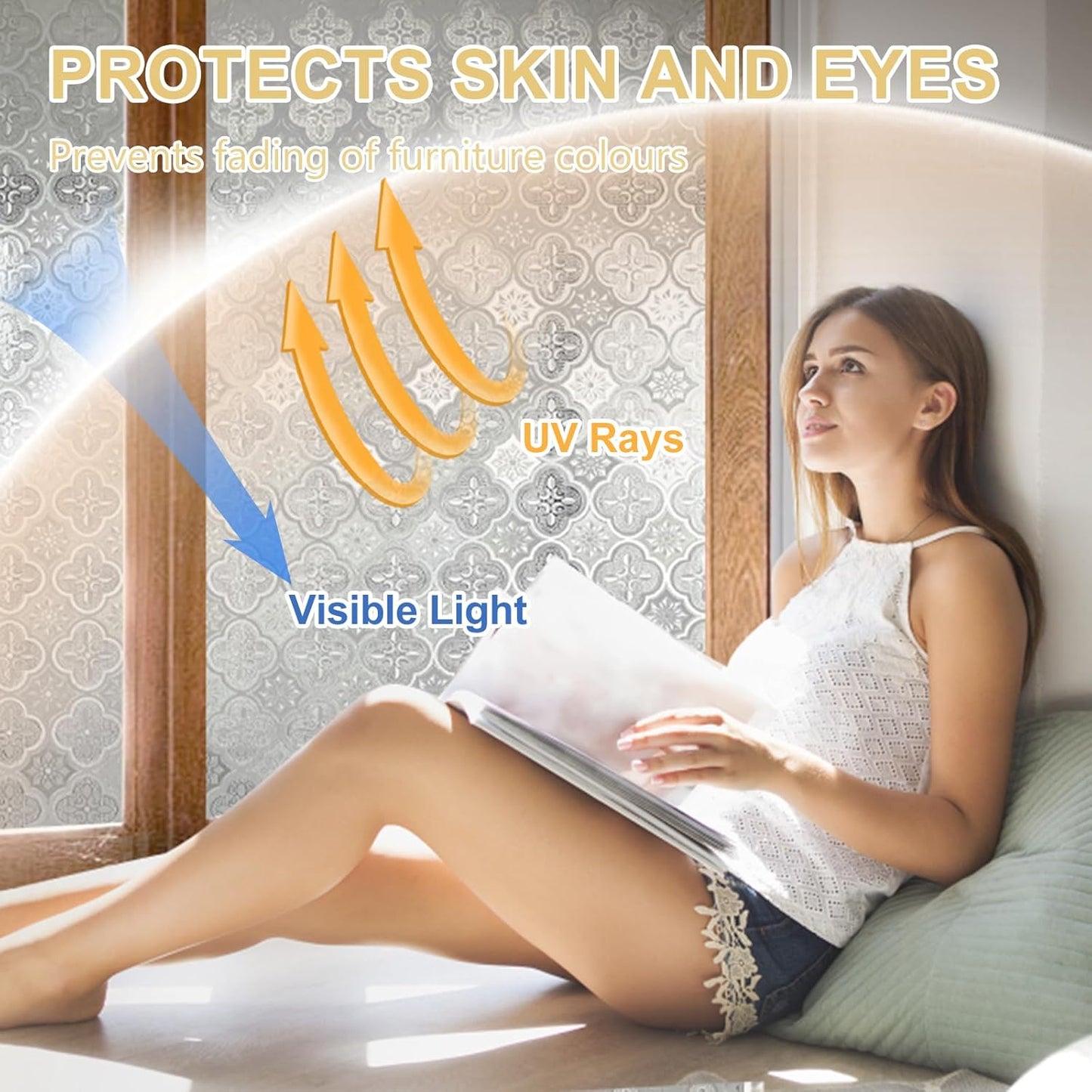 Window Privacy Film Decorative for Front Door, Bathroom Static Cling Stained Glass Sticker Opaque Heat Control UV Blocking Non-Adhesive for Home Windows 35.4 X 118.1 inches