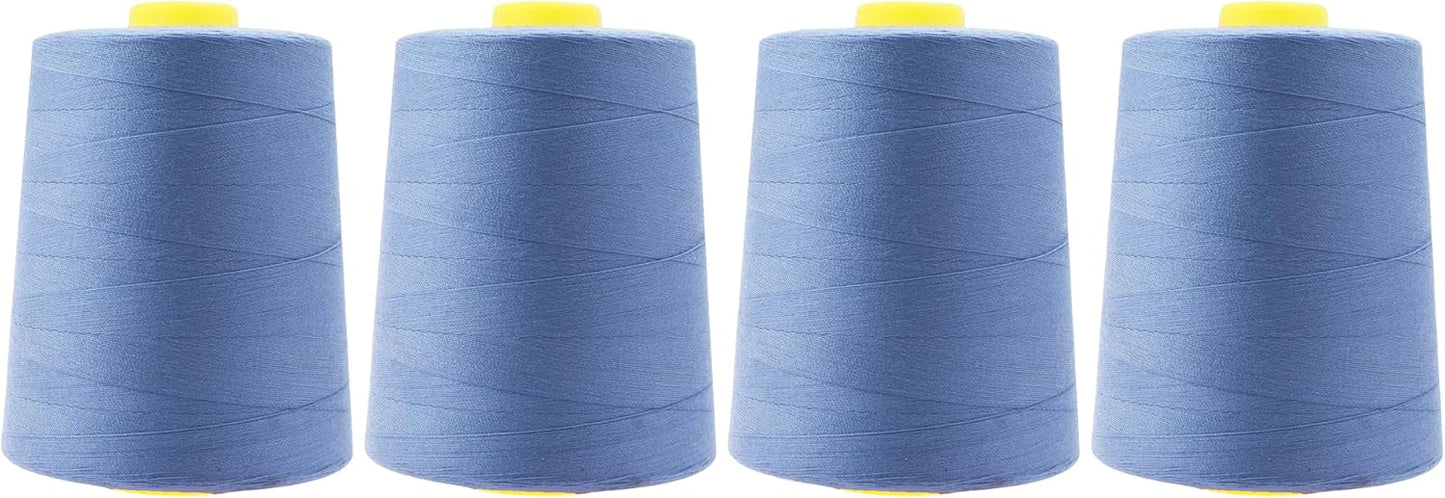 Mandala Crafts 4 Pack of Serger Threads Cones Spools - 20S/2 24000 Yards Polyester Steel Blue Threads for Sergers Machine and Overlock Quilting Sewing Machine