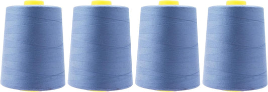 Mandala Crafts 4 Pack of Serger Threads Cones Spools - 20S/2 24000 Yards Polyester Steel Blue Threads for Sergers Machine and Overlock Quilting Sewing Machine
