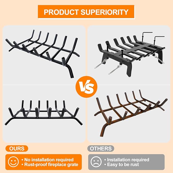 Fireplace Grate,Fireplace Log Holder,21 inch Heavy Duty Solid Cast Iron FIrewood Log Burning Rack for Inside The Fireplace Accessories Outood Fire Pit Kindling Fireplace Tools