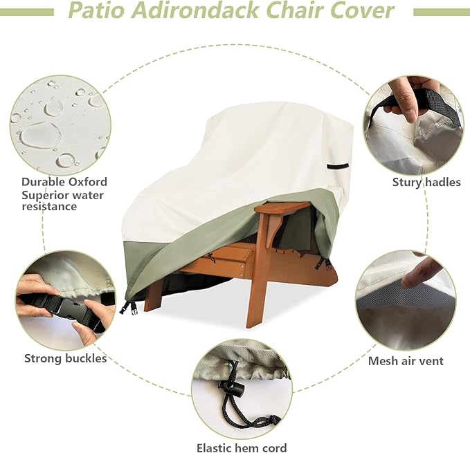 Patio Adirondack Chair Cover 32 W x 35 D x 36 H inches,600D Heavy Duty Waterproof Outdoor Chair Covers,Patio Furniture Covers for Adirondack Chair,Beige