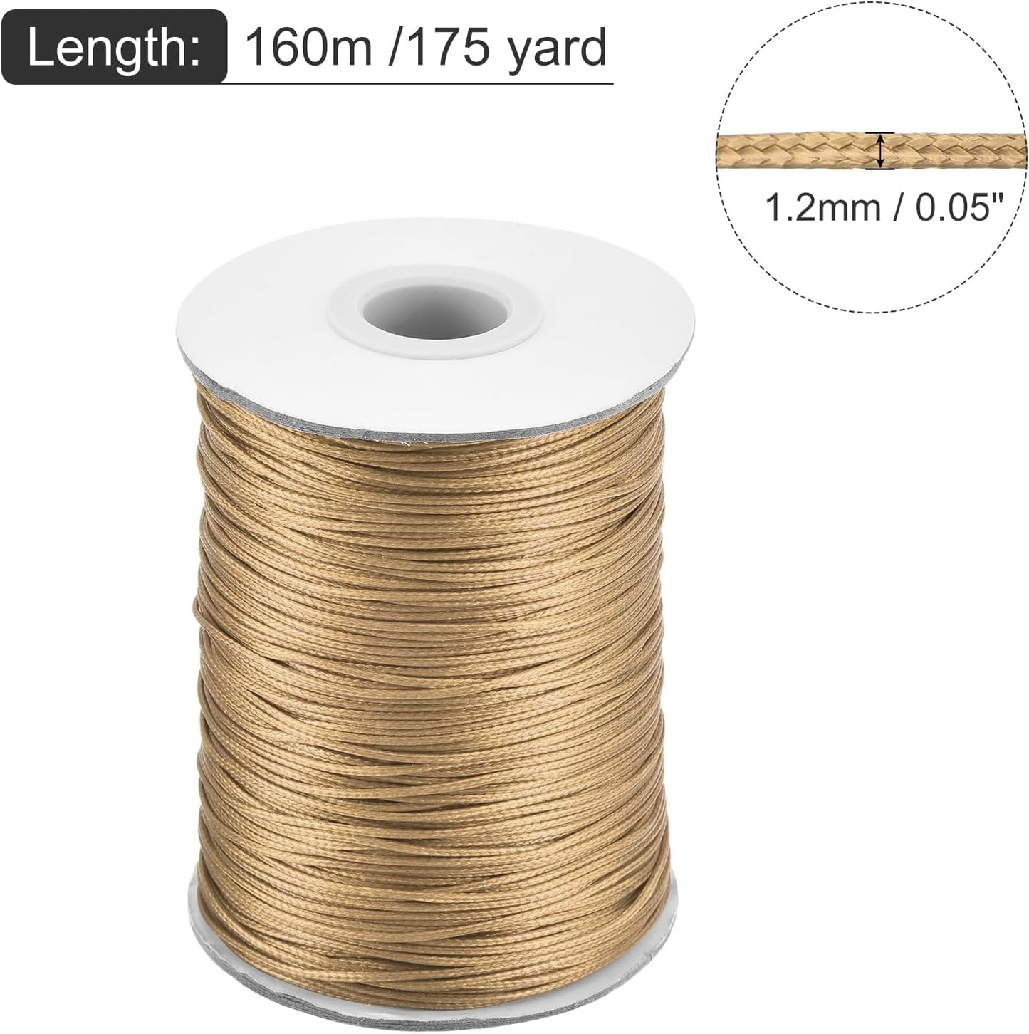 MECCANIXITY Waxed Cord 1.2mm Waxed Polyester Cord 175 Yard Wax String for Bracelet Making,Necklaces, Beading,Jewelry Making and DIY Crafts(Khaki)