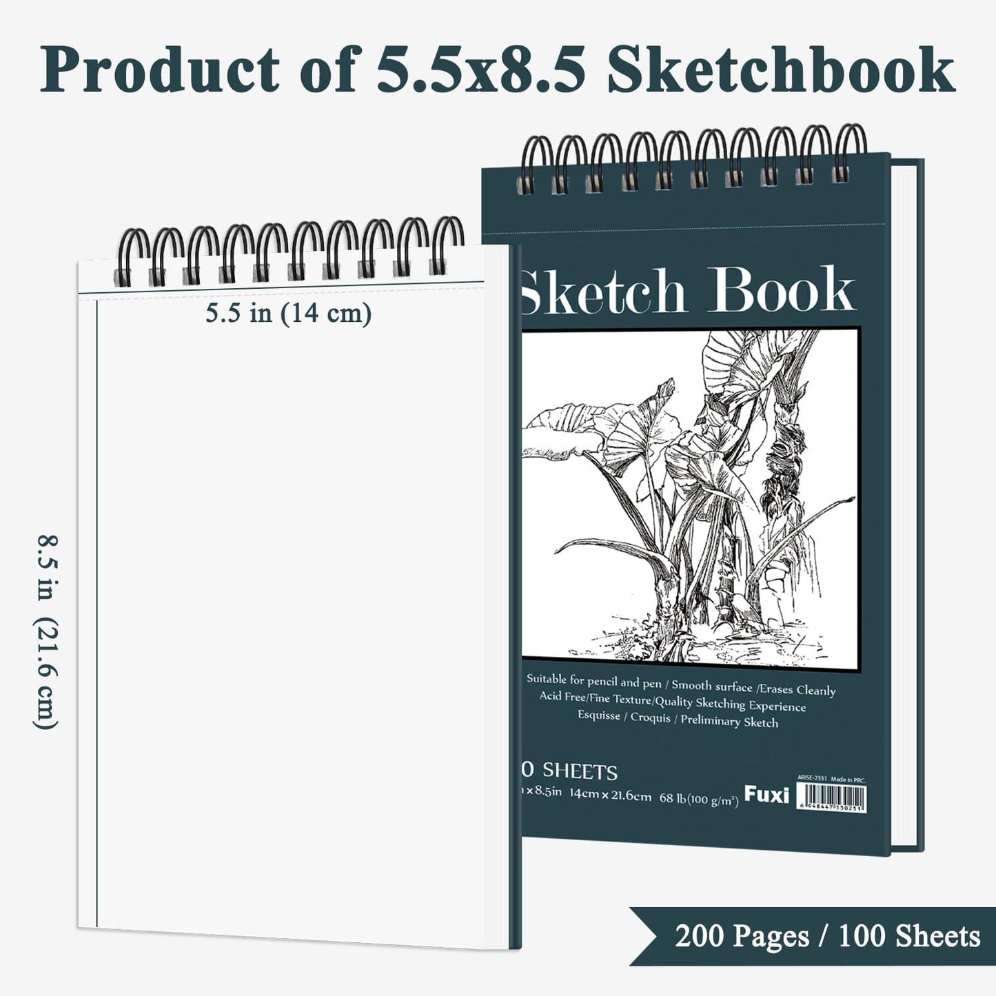 Small Sketchbook 5.5" x 8.5" - 2 Pack Top Spiral Mini Sketch Pad, Small Sketch Book Hard Cover, 100 Sheets Each 68lb/100gsm - Mini Drawing Paper for Kids, Portable Drawing Pad for Beginners & Artists.