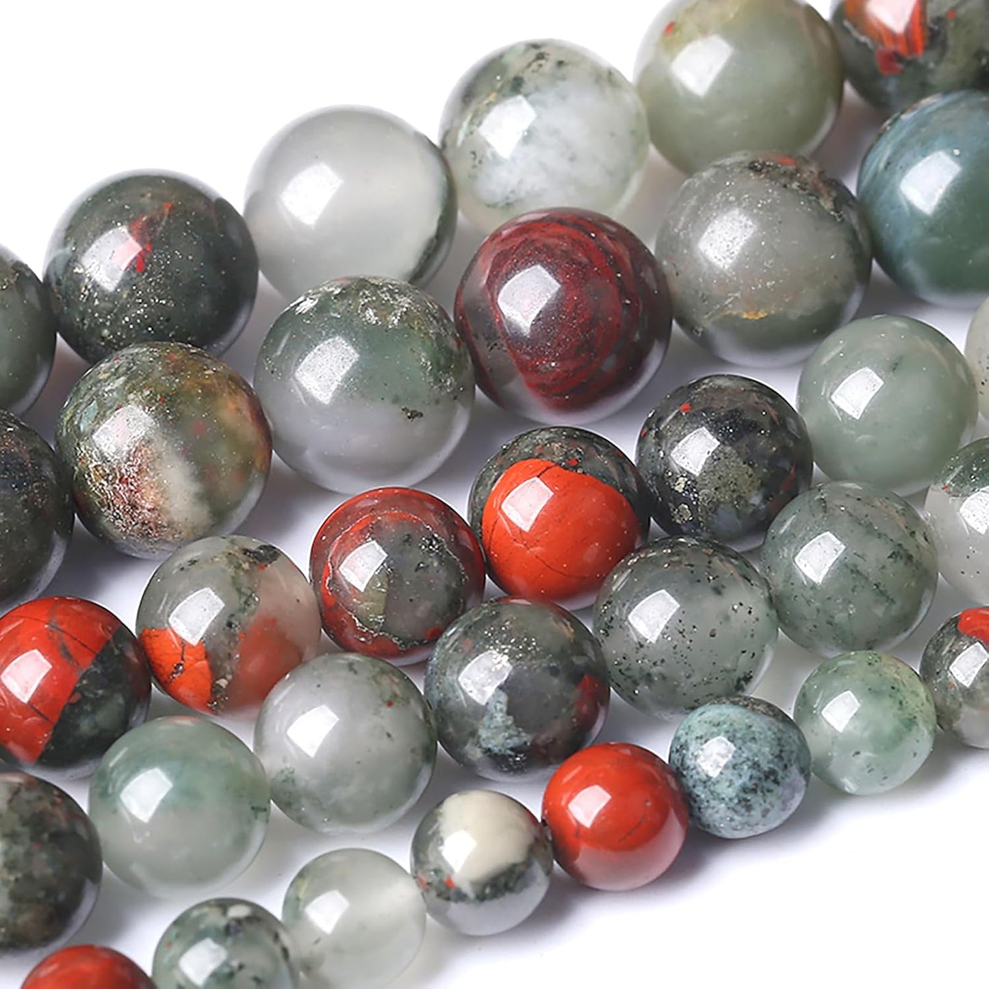 10MM Natural African Bloodstone Gemstone Round Beads Loose Spacer Stone Beads for Jewelry Making 72pcs 2 Strands 32"