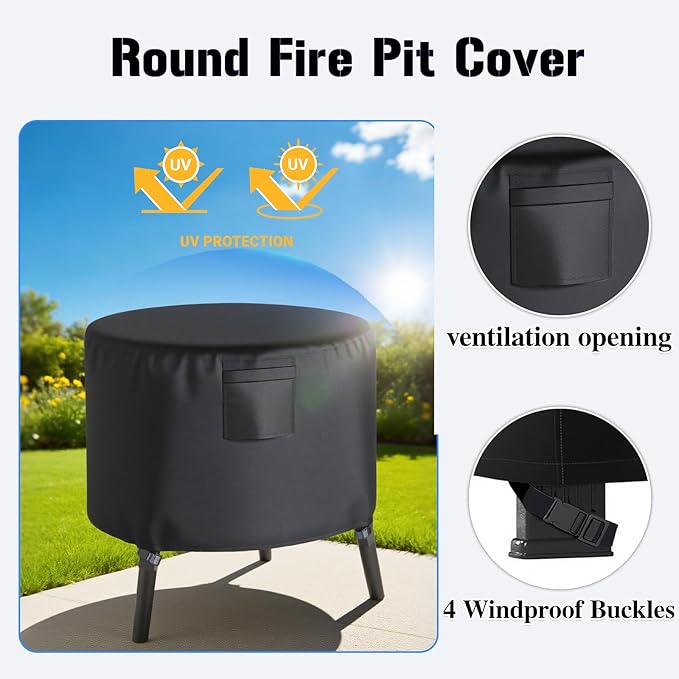 Chinchilla Heavy Duty 50 Inch Round Fire Pit Cover - 100% Waterproof & Weatherproof, Durable All-Season Protection for 48/49/50 Inch Propane Fire Pits and Tables