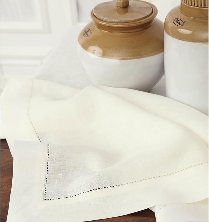 Solino Home Linen Ivory Table Runner 90 Inches Long - 100% Pure Linen Hemstitch 14 x 90 Inch Table Runner for Dining, Spring, Easter - Classic Hemstitch