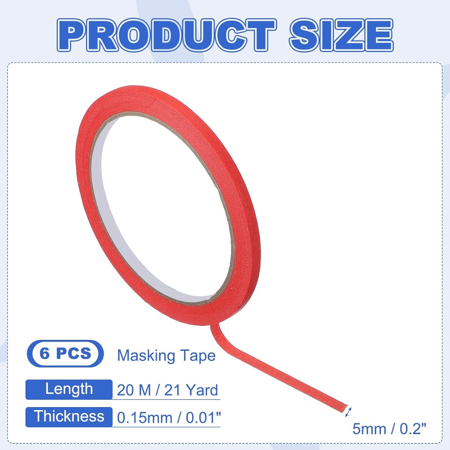 MECCANIXITY Masking Tape 0.2 Inch x 21 Yard Painter's Tape Red Paint Tapes for DIY Crafts Arts Drawing Decoration Labeling Car Painting Artist Teachers, Pack of 6