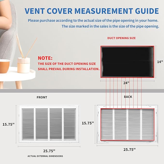 24 x 14 Return Air Grille [Duct Opening Size],Return Air Vent Cover for Wall Or Ceiling,Steel Return Air Filter Grilles Removable Face/Door for 1 Inch Filters (24"W x 14"H [Duct Opening])