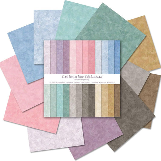 Scrapbook Paper 12x12, Double-Sided Suede Textured Scrapbook Paper Set 24 Sheets/ 24 Designs, Bohemian Patterned Craft Paper for Junk Journals Greeting Cards Album Decoration (Soft Romantic, 12x12 in)