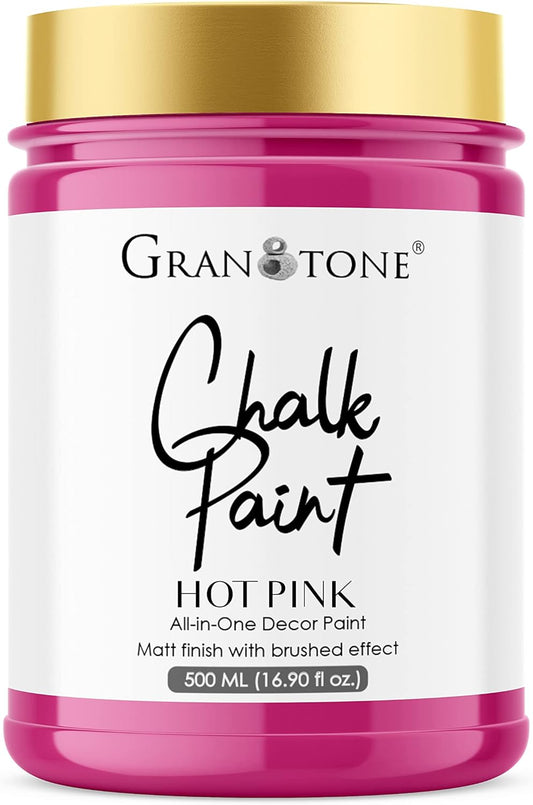 GRANOTONE Chalk Paint for Furniture | Matt-Finish Water-Based Acrylic Paint for Wood, Walls, Metal, Glass, Paper, Fabric Canvas | Maximum Coverage Chalk Paint for Kids & Adults, 500 Ml (HOT PINK)