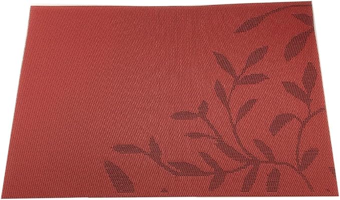 Gugrida Place Mats PVC Set of 6, Table Placemats Set of 6 PVC Table Mats Natural Color (6 pcs, Red Leaves)