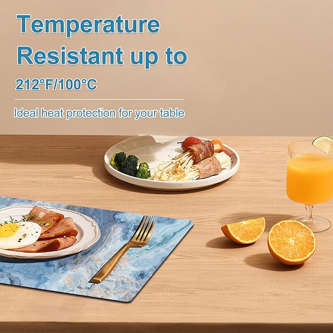 Marble Faux Leather Placemats Set of 4 - Heat Resistant Placemats for Dinner Table, Non-Slip Waterproof Oil-Proof Washable Reusable Placemat for Indoor Outdoor Kitchen Decor, 15.75In*11.81In