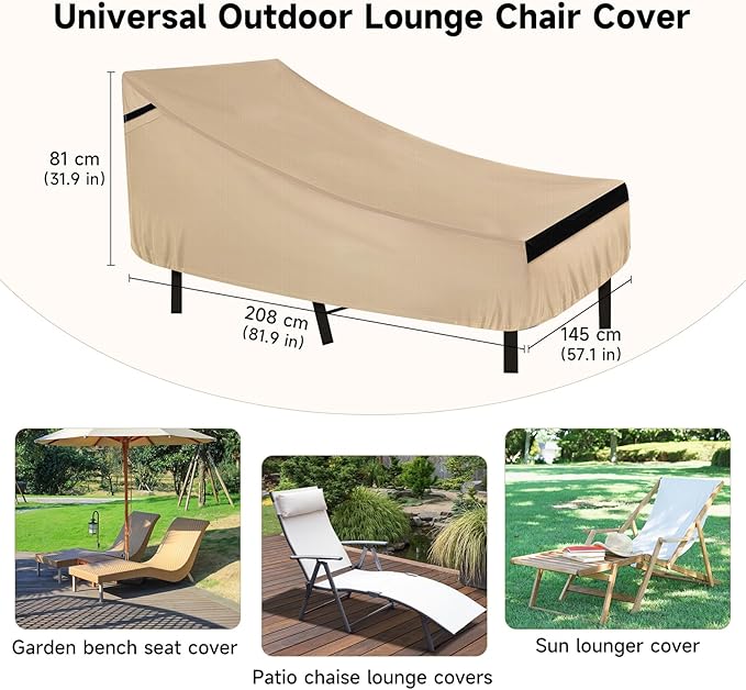 NEVERLAND Waterproof Patio Lounge Chair Cover, Outdoor Chaise Lounge Covers with Heavy Duty Material, 420D Waterproof Outdoor Chairs Cover 82L x 57W x 32H inch Golden
