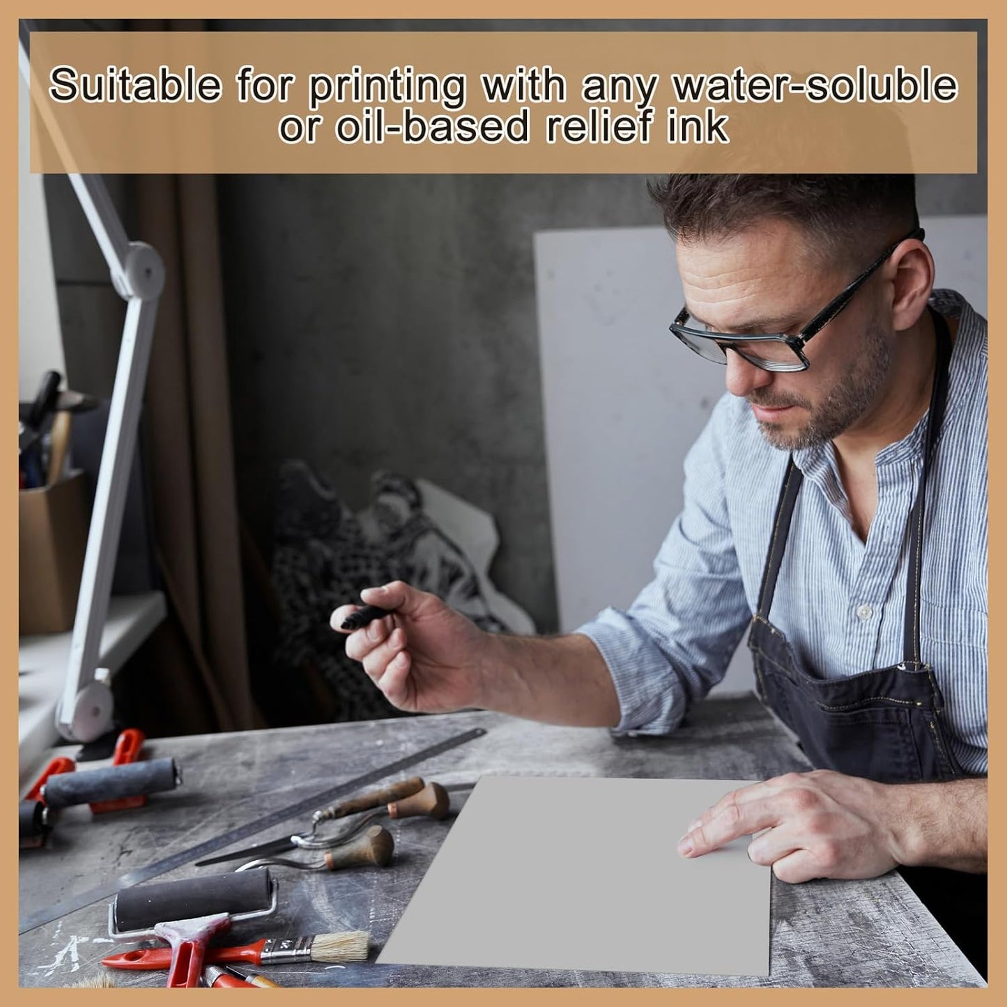 Yeaqee 4 Pcs Linoleum Block Rubber Carving Block Soft Linocut Blocks Large Linoleum Sheet Unmounted Lino Plates for Engraving Art Project Printmaking Artist Studio Supplies (6 x 6 Inch,Gray)