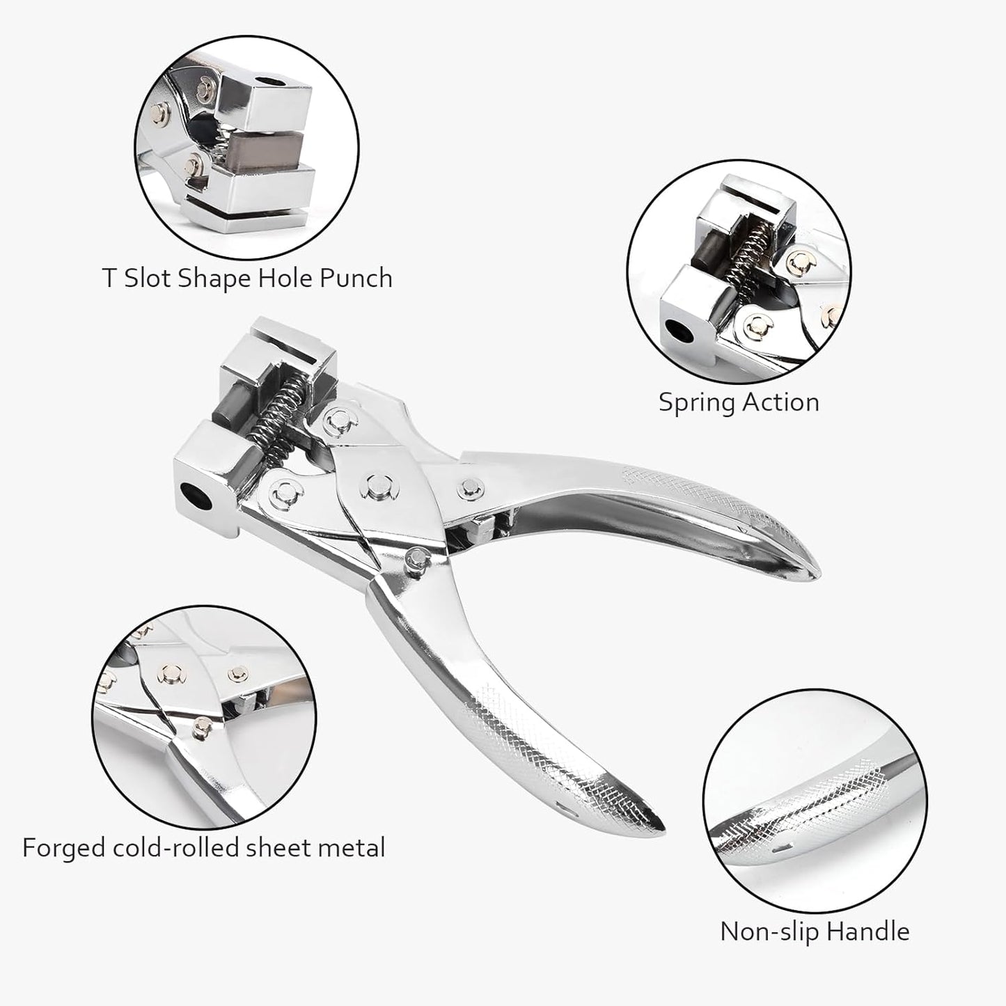 T-Slot Hole Punch Heavy Duty - Handheld Punch for ID Cards, Plastic, Cardstock, Cardboard & PVC - Sharp Visible Blade Edge, Durable Zinc Alloy Construction, Easy Spring Action for Fast, Clean Holes