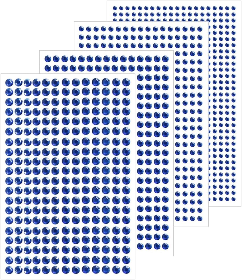 4 Sheets Self Adhesive Pearl Stickers, Self 4 Sizes Bling Rhinestone Sticker, Rhinestone Stickers,Flat Back Pearls Sticker for DIY Crafts Craft Card Decorations Nail Art Beauty Makeup (Blue)