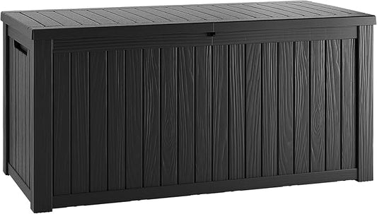 200 Gallon Resin Deck Box, Waterproof Outdoor Storage Box for Patio Furniture, Garden Tools, and Pool Accessories, Lockable UV-Resistant Storage Bin Bench Cabinet for Outside, Black