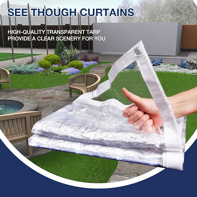 Clear Tarp 4' x 6', 15 OZ Clear Vinyl PVC Tarp Waterproof Tarpaulin 100% Transparent PVC Tarps Upgrade to Double The Cold Resistance-Temperature from -5°F to 140°F