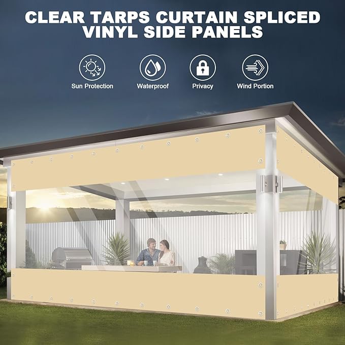 Clear Vinyl Curtains for Patio Enclosure, 23oz Heavy Duty Waterproof Anti-UV and Tear-Resistant Tarpaulin with Grommets, Weatherproof Panels for Porch, Pergola, Gazebo, Balcony, Outdoor