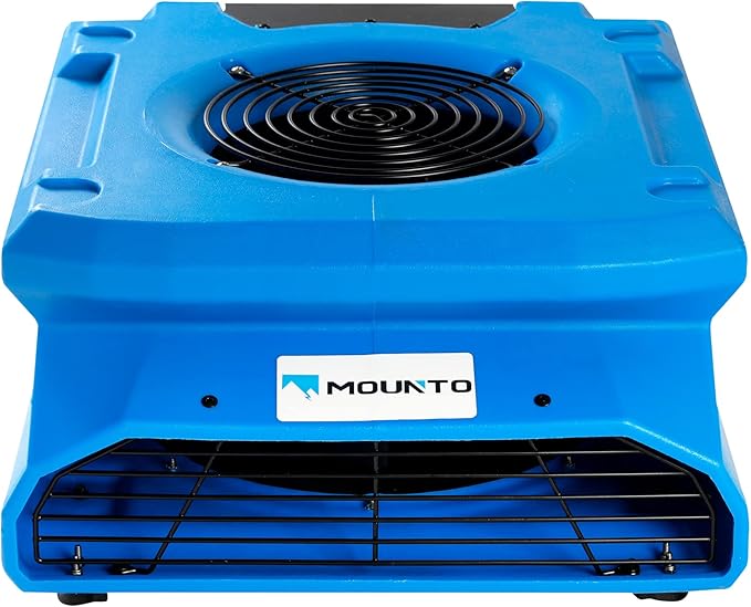 MOUNTO 1/4 HP 1200 CFM Low Profile Air Mover, 2-Speed Carpet Dryer Floor Fan with Dual GFCI Outlets, Stackable Lightweight Blower for Water Damage Restoration (Blue)