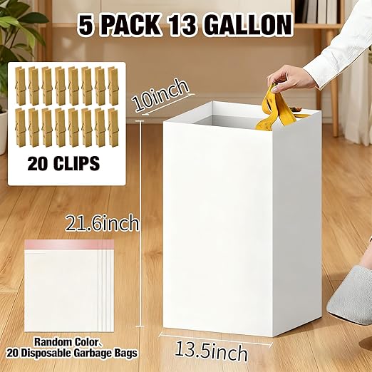 5 Pack Disposable Trash Cans 13 Gallon Reusable Garbage Cans Large Portable Cardboard Recycling Bins for Party Wedding Picnic, (13.5" L x 10.0" W x 21.7" H)