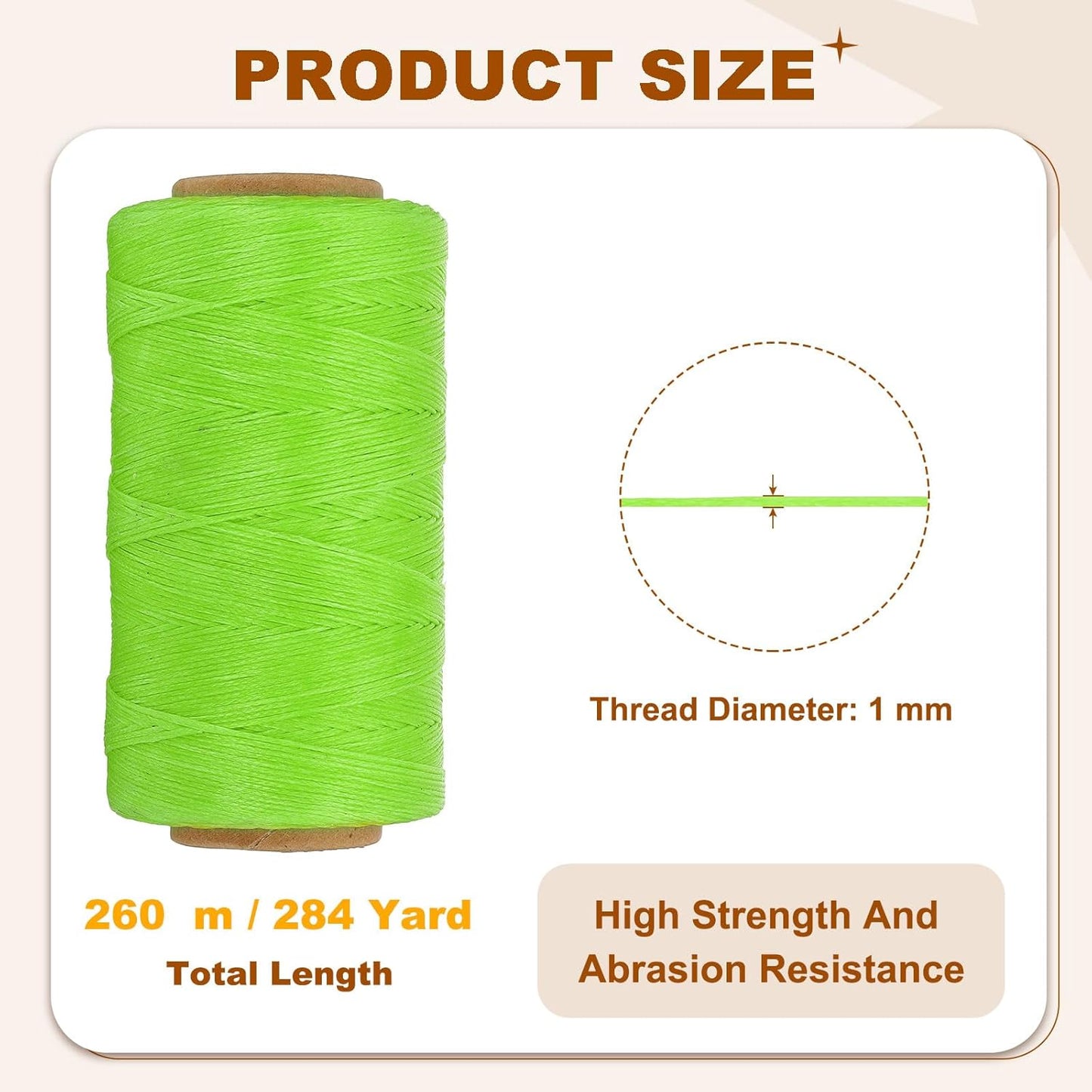 PATIKIL 284 Yard Flat Waxed Thread 150D 1mm Leather Sewing Cord for Repairing Shoes Bags Wallets Jewelry Making DIY Leather Craft, Fluorescent Green