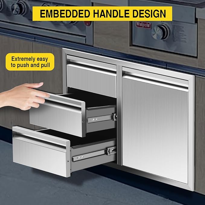 Outdoor Kitchen Drawer Combo, BBQ Access Door Drawers Combo With Stainless Steel, Perfect For BBQ Grill Station Outdoor Kitchen Storage Cabinet,G2