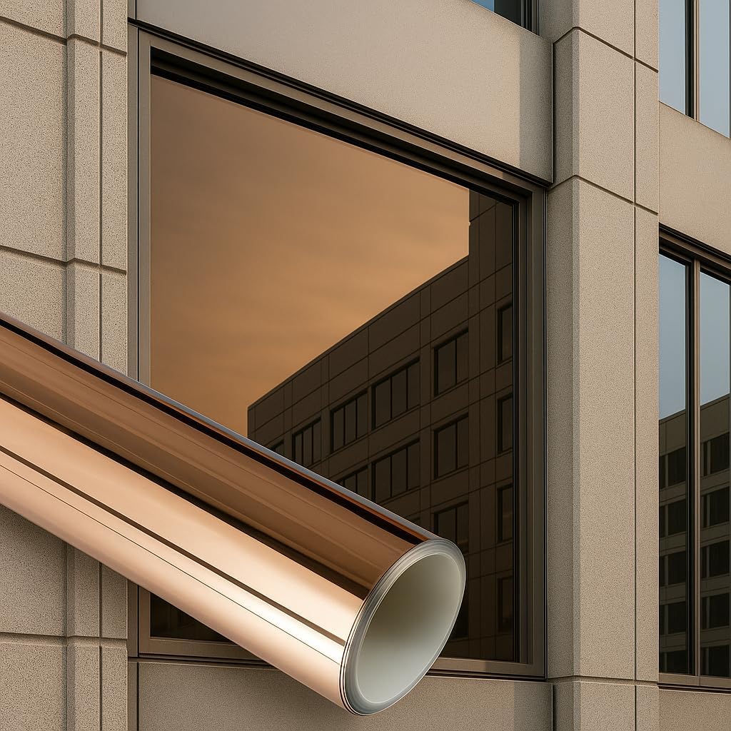 Rockrose Professional Window Tint for Home – One Way Privacy Window Film for Home Offices Heat Blocker Reflective Adhesive Mirror Tint with 99% UV Block – Bronze-Silver 60in x 100FT
