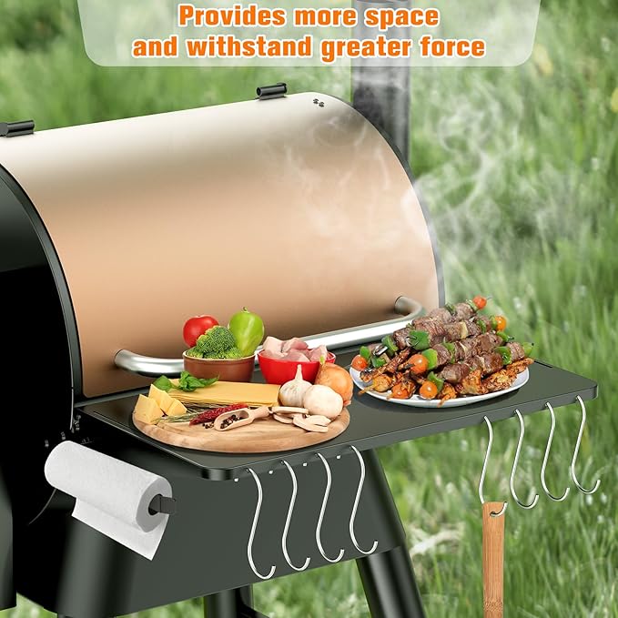 Folding Shelf for Traeger Pellet Grills, BAC362 Pellet Front Shelf with Hooks and Paper Towel Holder for Traeger Pro 22, Pro 575, Eastwood 22, Ironwood 650 and Century 22 Series Pellet Grill