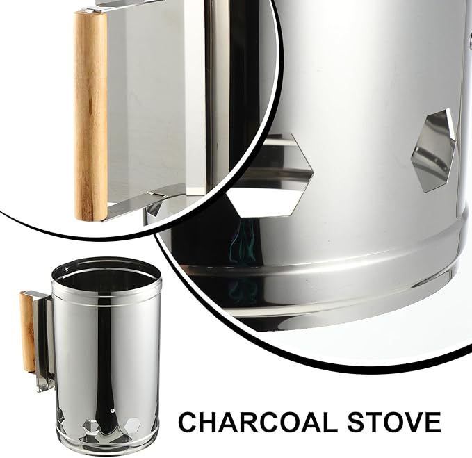 Luxshiny Outdoor Barbecue Charcoal Chimney Starter Bucket with Heat Shield and Wooden Handle Fire Starter for Quick Ignition Safe Odorless Grill Tool for Camping and Bbq Cooking