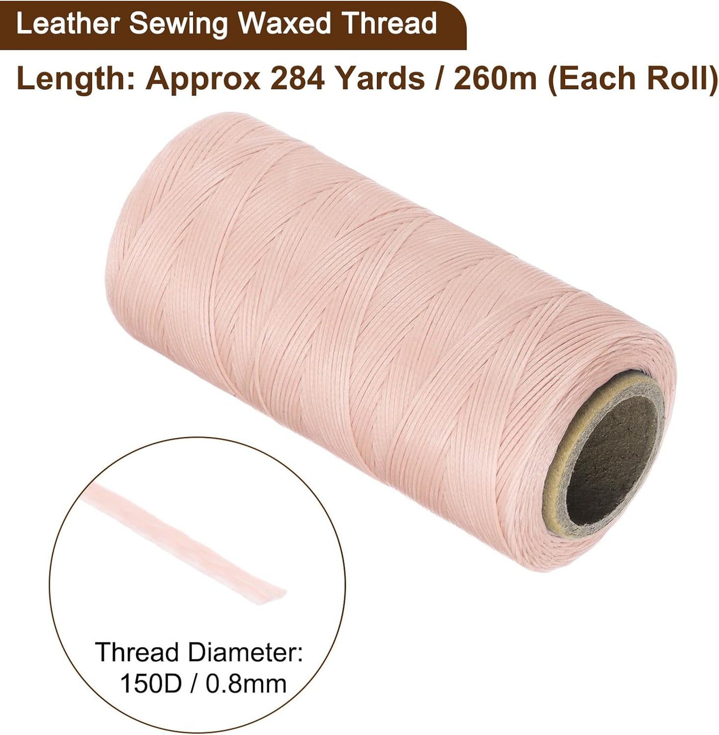 Uxcell 150D 0.8mm Flat Waxed Thread, 284 Yards, Polyester, Lotus Pink, Leather Sewing Waxed String